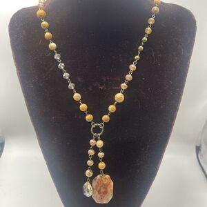 Carol Su Natural Stone Beaded Long Necklace